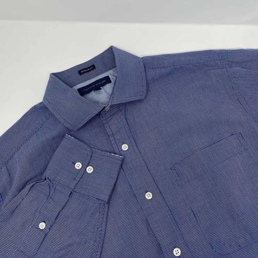 Tommy Hilfiger 90s Vintage Blue Plaid Button Down Regular Fit Size 15.5 32-33
